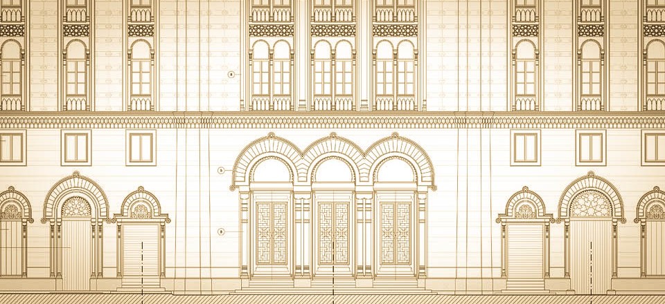 Budapesti zsinagóga homlokzat, részlet